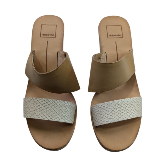 Dolce Vita White Tan Cork Wedge Platform Mule Sandal Shoe Size 9 - Picture 2 of 9